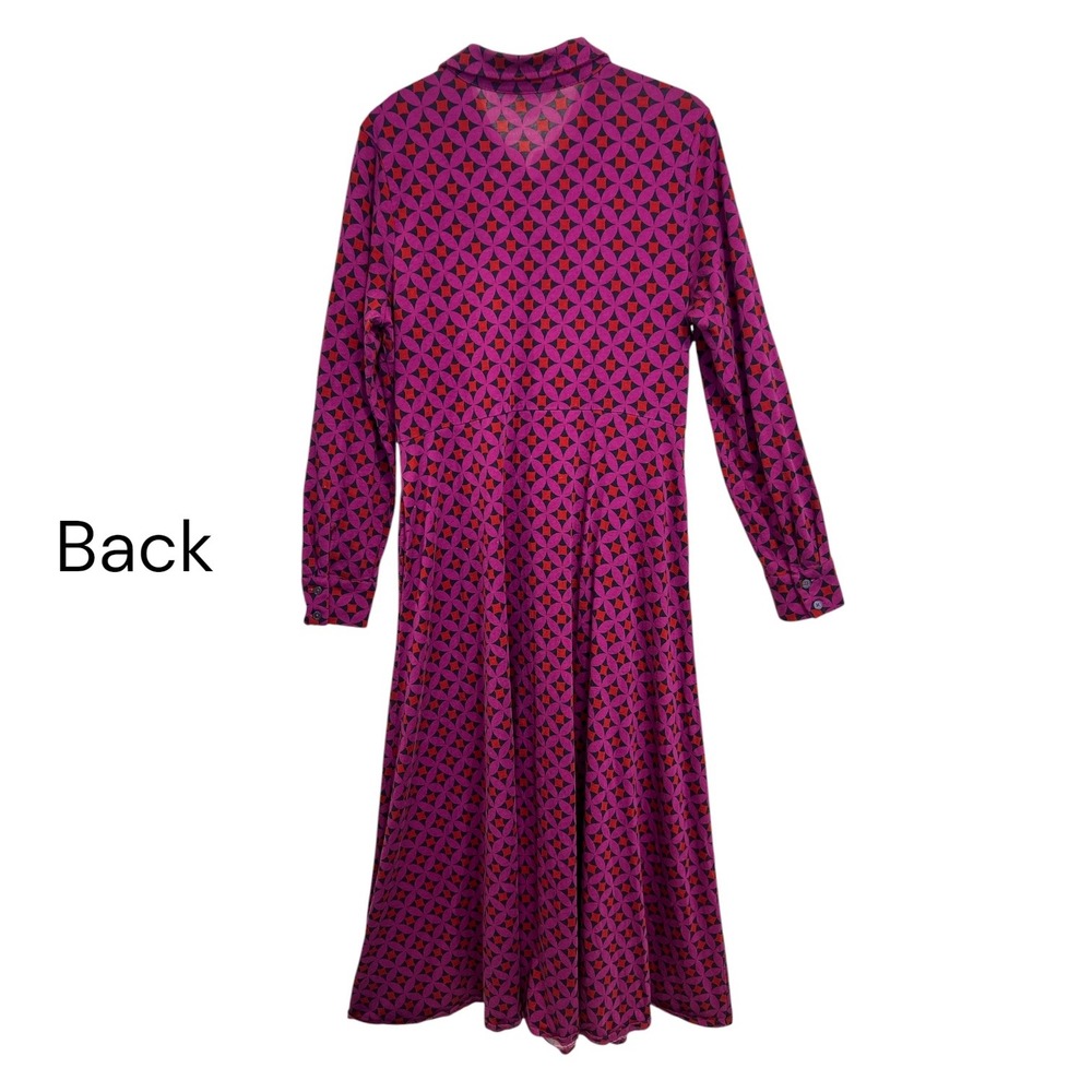 Boden Marcia Jersey Midi Shirt Dress 12 Geometric Magenta Art Mod Teacher Chic - Picture 7 of 9
